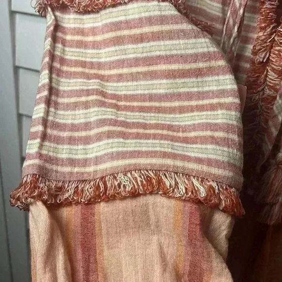American Eagle Linen Blend Long Sleeve Boho Fringe Tassel Top Size Medium - Picture 4 of 11